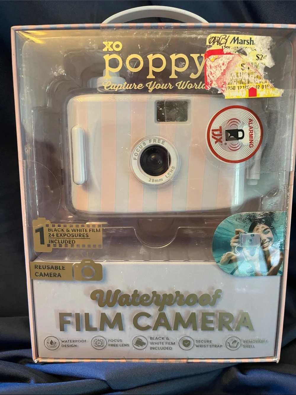 XO Poppy Waterproof Film Camera - Pink & White Stripes